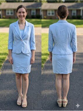VTG Jodi Kristopher Y2K Dress Blazer Set Blue Embroidered 2 Pc Office Siren 5
